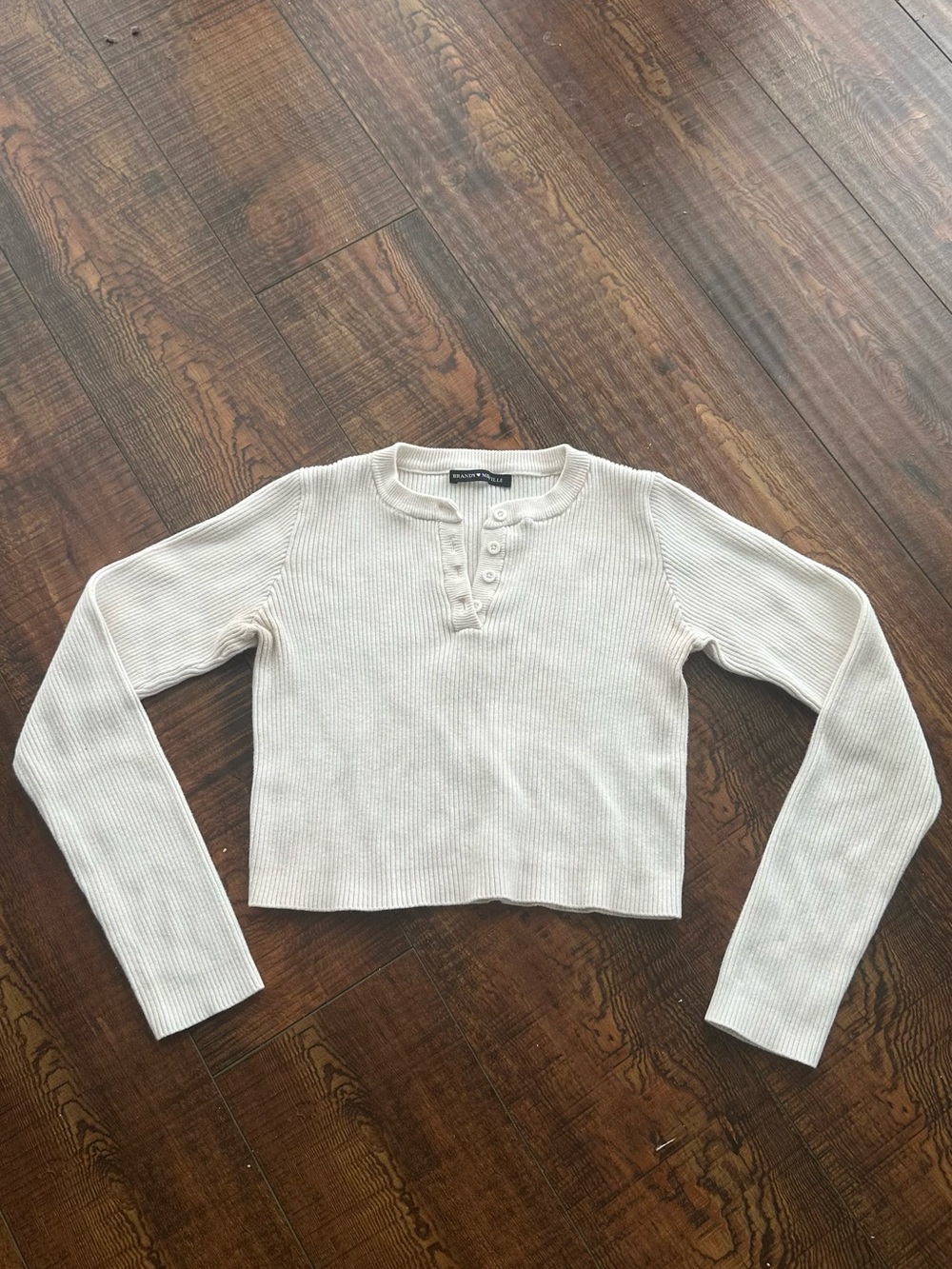 Brandy Melville Cream Ribbed Henley Long Sleeve Top